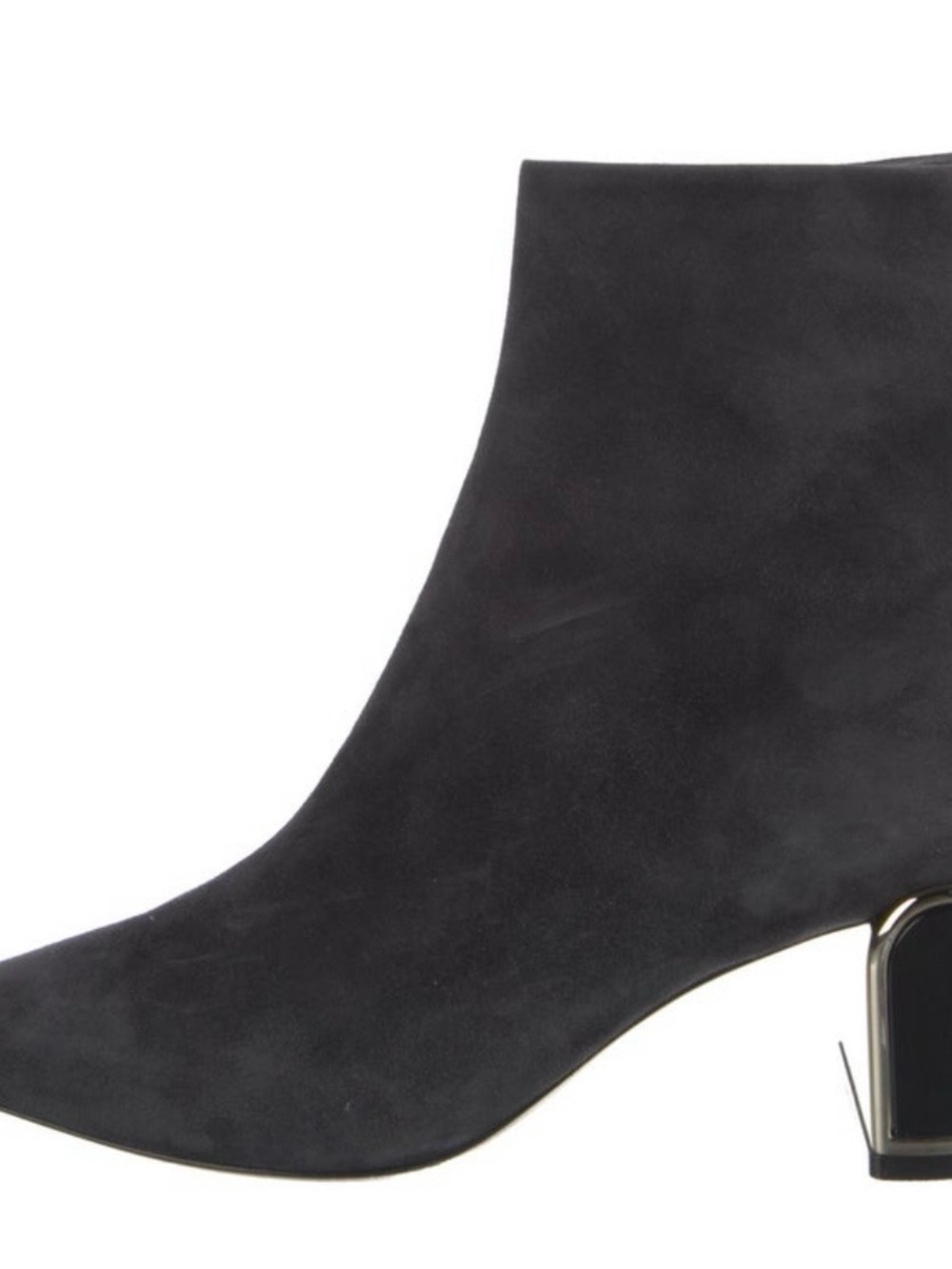 Giorgio Armani Black Suede Pointed Toe Ankle Boots Metallic Block Heel 39.5 - Picture 5 of 5